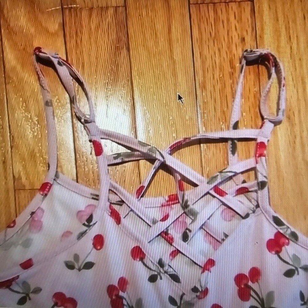 Romper: Pink with Cherries, Girl Size L - Picture 3 of 4